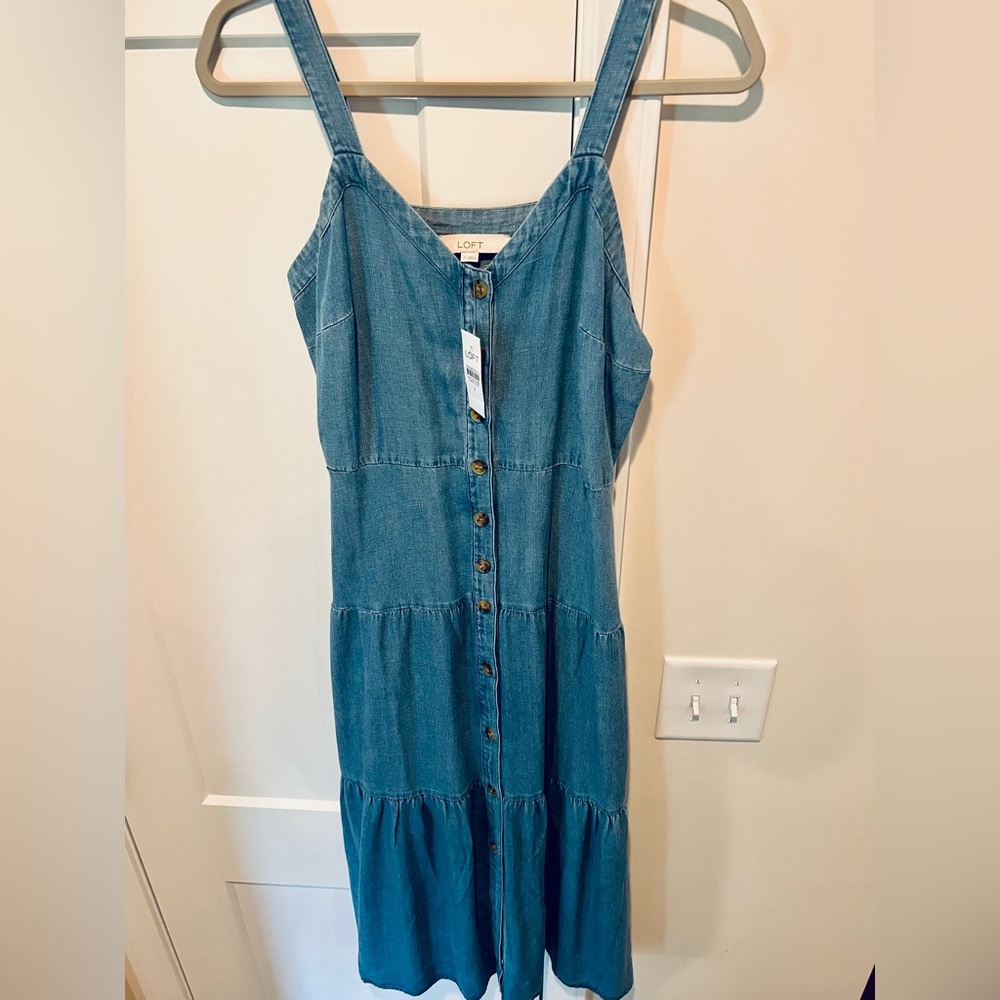 Loft NWT Chambray Denim Midi Dress